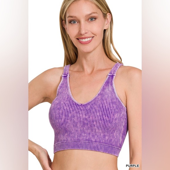 Zenana Other - Zenana WASHED RIBBED CROPPED SEAMLESS BRA PADDED TANK TOP